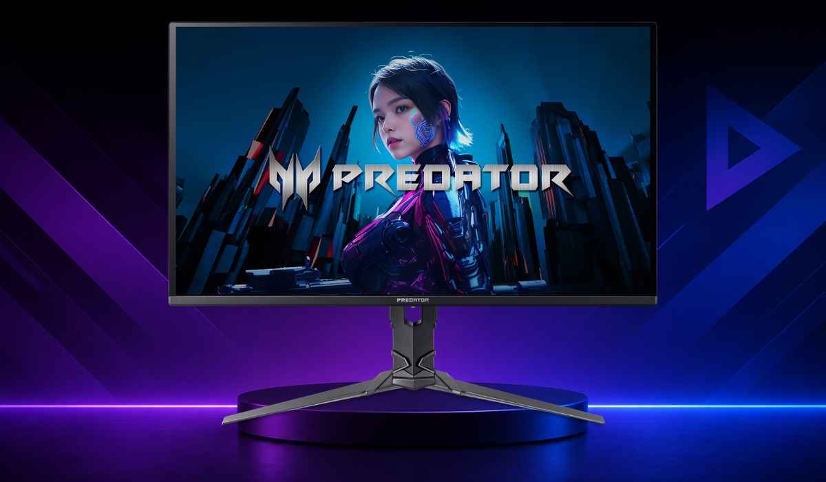Acer Predator X27U W3 gejming monitor na ljubičasto-plavoj pozadini.